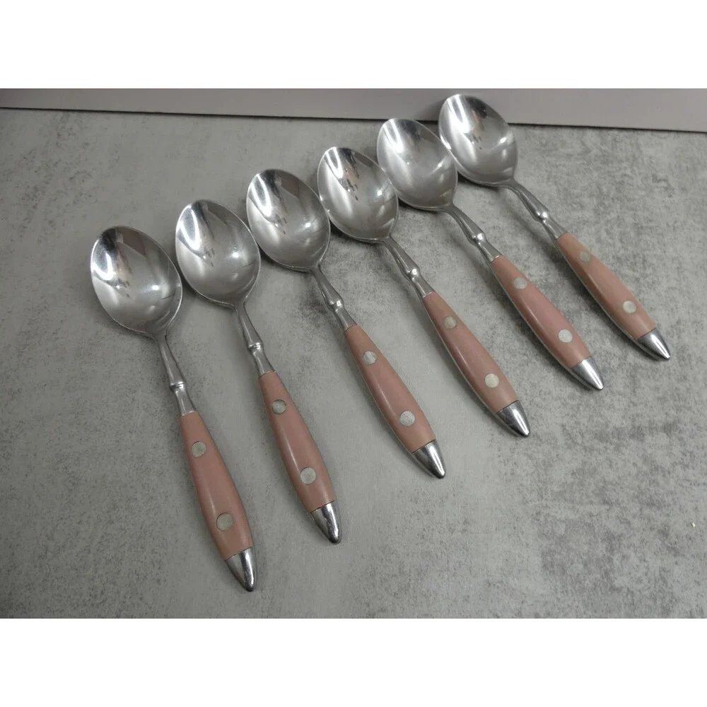WF Washington Forge Carousel Pink Set of 6 Teaspoons Stainless Steel 6 1/8